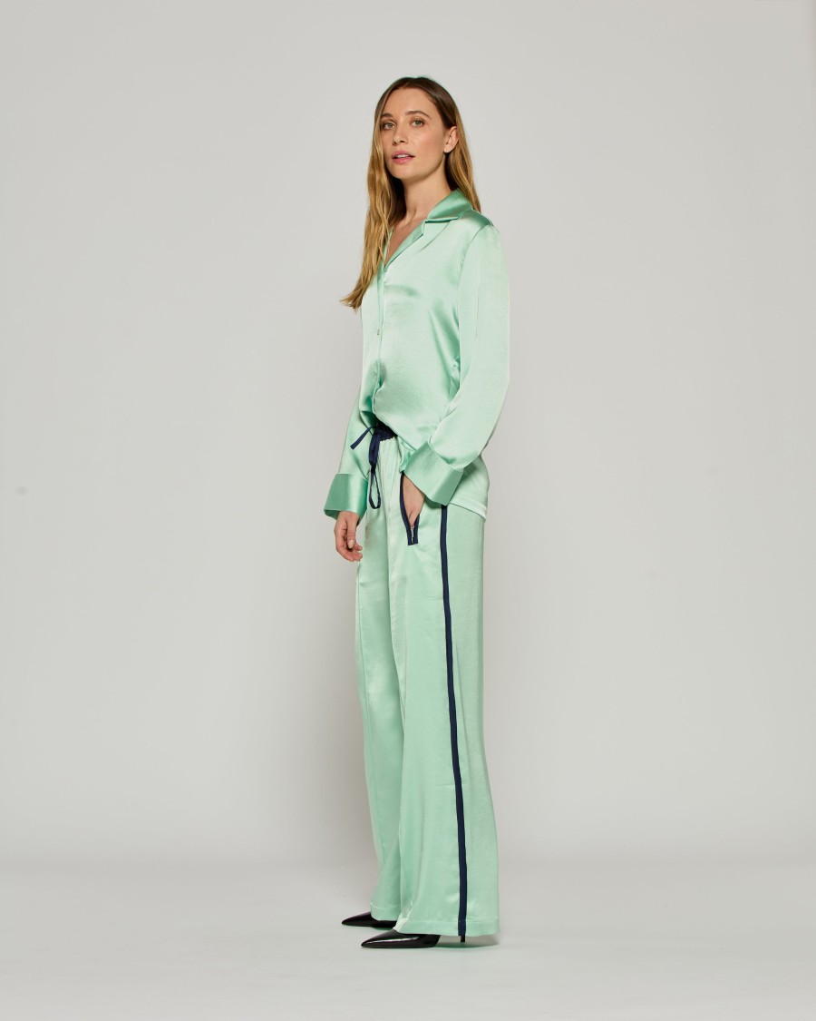 Serena Bute Satin Relaxed Jogger With Zip Pockets - Mint In Green