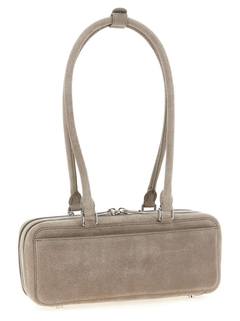 Self-portrait Tan Suede Baguette Shoulder Bag In Gray