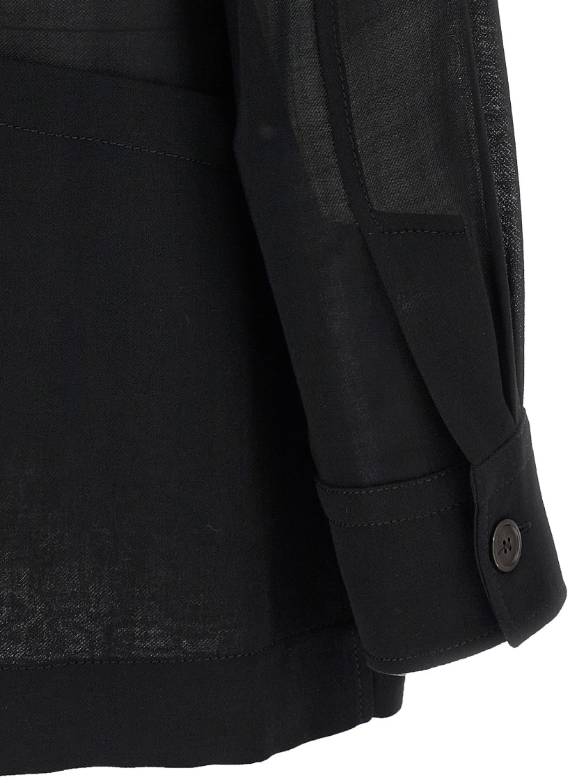 Ferragamo Semi-transparent Wool Jacket Puffer Jackets Black In Black
