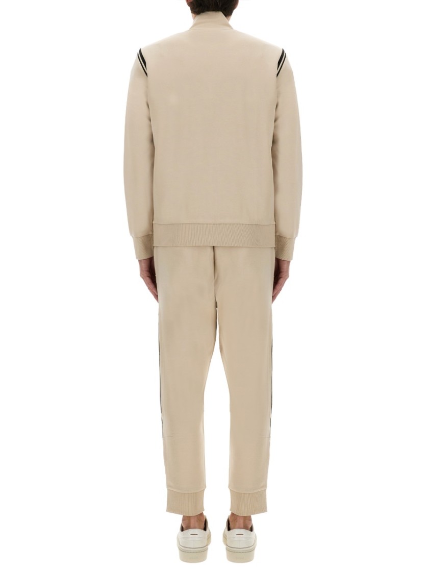 Hugo Boss Boss Zip-up Activewear Set With Contrasting Stripes In Brown