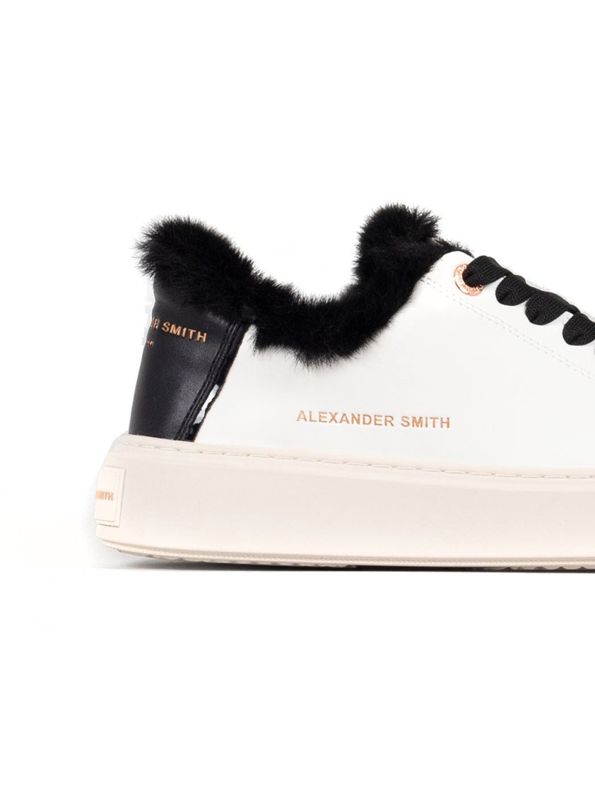 Alexander Smith Casual Trainers With Distinctive Black Fur Trim In White