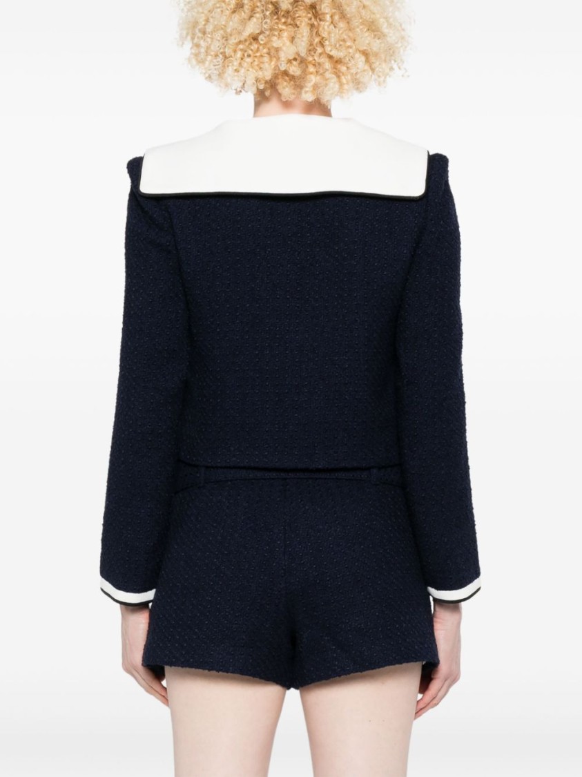 Self-portrait Boucle Jacket With Contrasting Neckline In Black