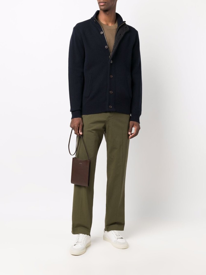 Barbour Navy Wool Zip-through Sweater With High Neck And Elbow Patches In Black