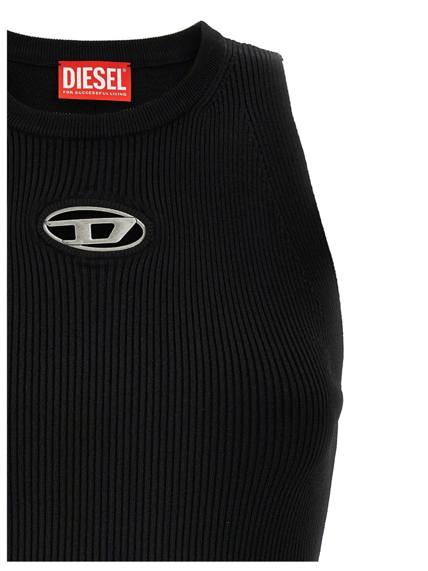 Diesel M-caddix Black Dress With Oval D Logo Plaque On The Front In Viscose Blend Woman In Black