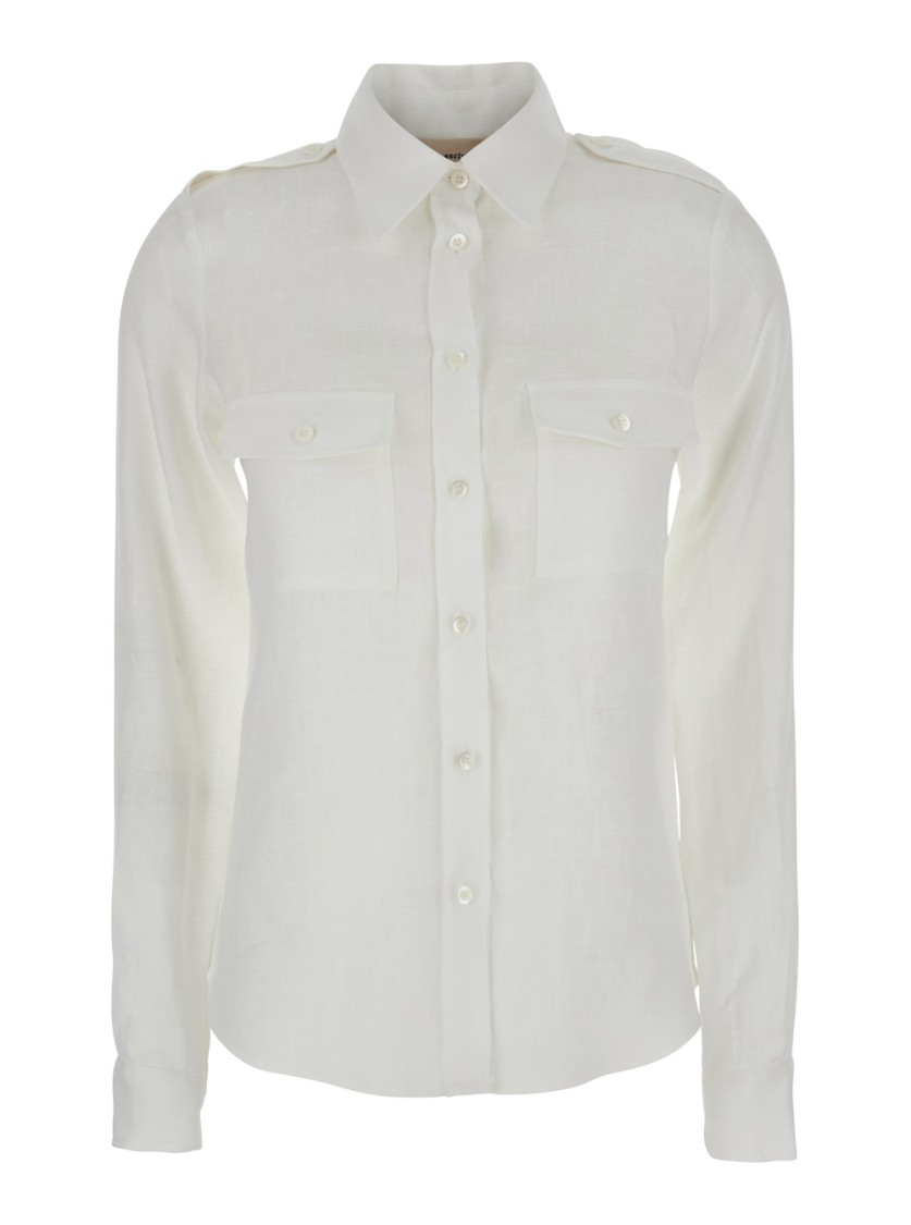 Shop Semicouture Semi Couture White Linen Shirt With Chest Patch Pockets