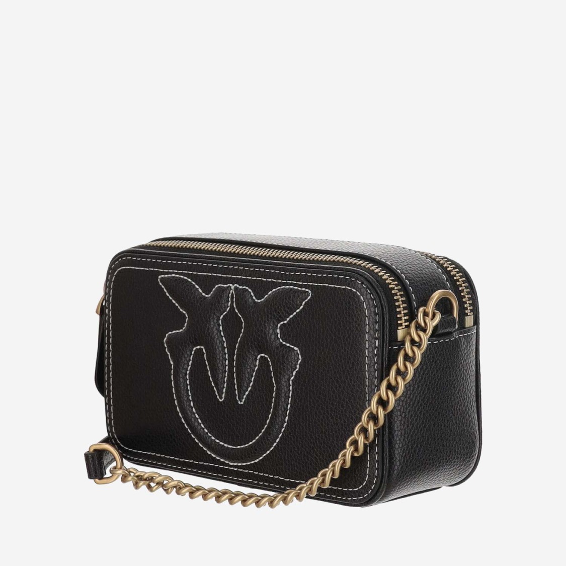 Pinko Borsa A Tracolla Nera Carrie Con Logo Love Birds In Rilievo In Black