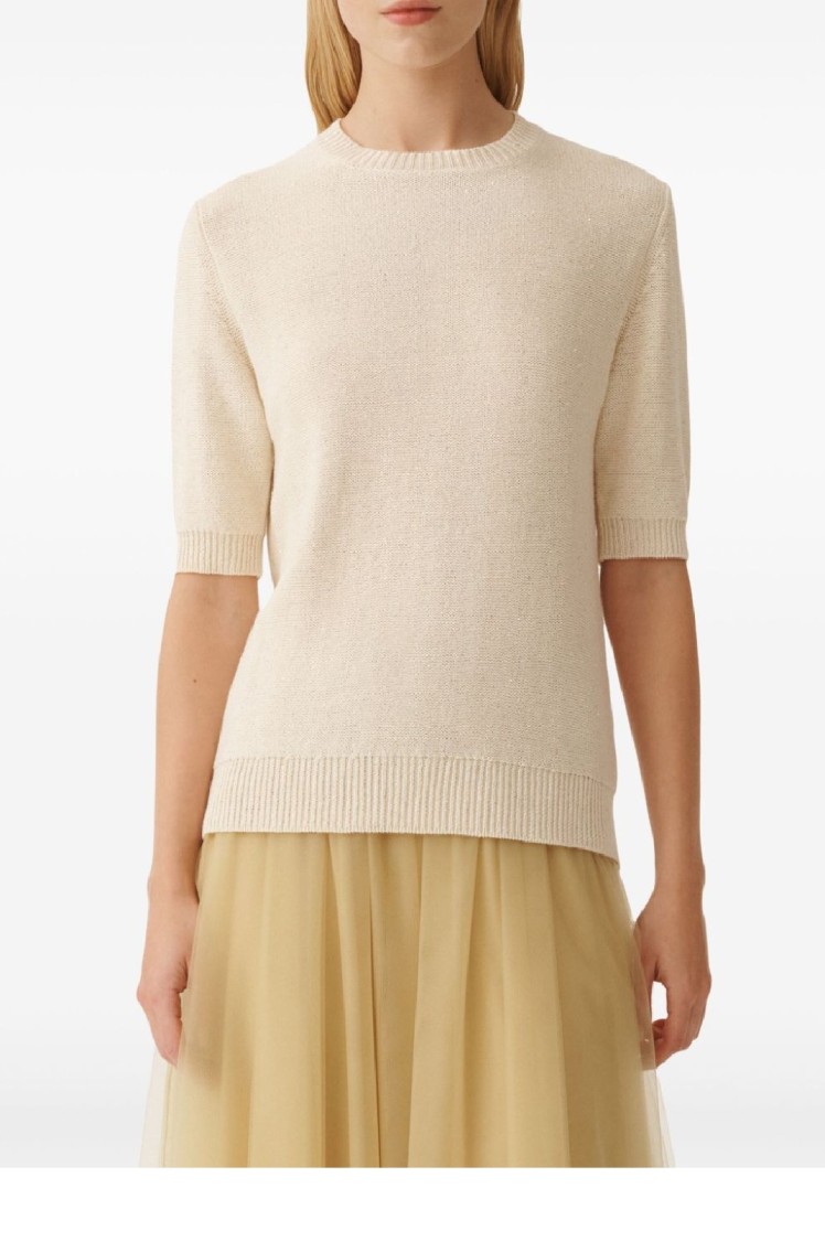 Fabiana Filippi Cotton And Linen Sweater With Sequins In White