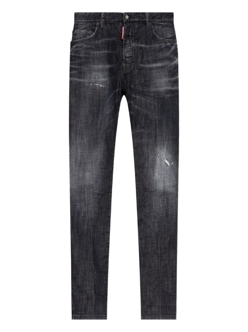Dsquared2 Classic Black Cotton Jeans With Whiskering Effect In Black