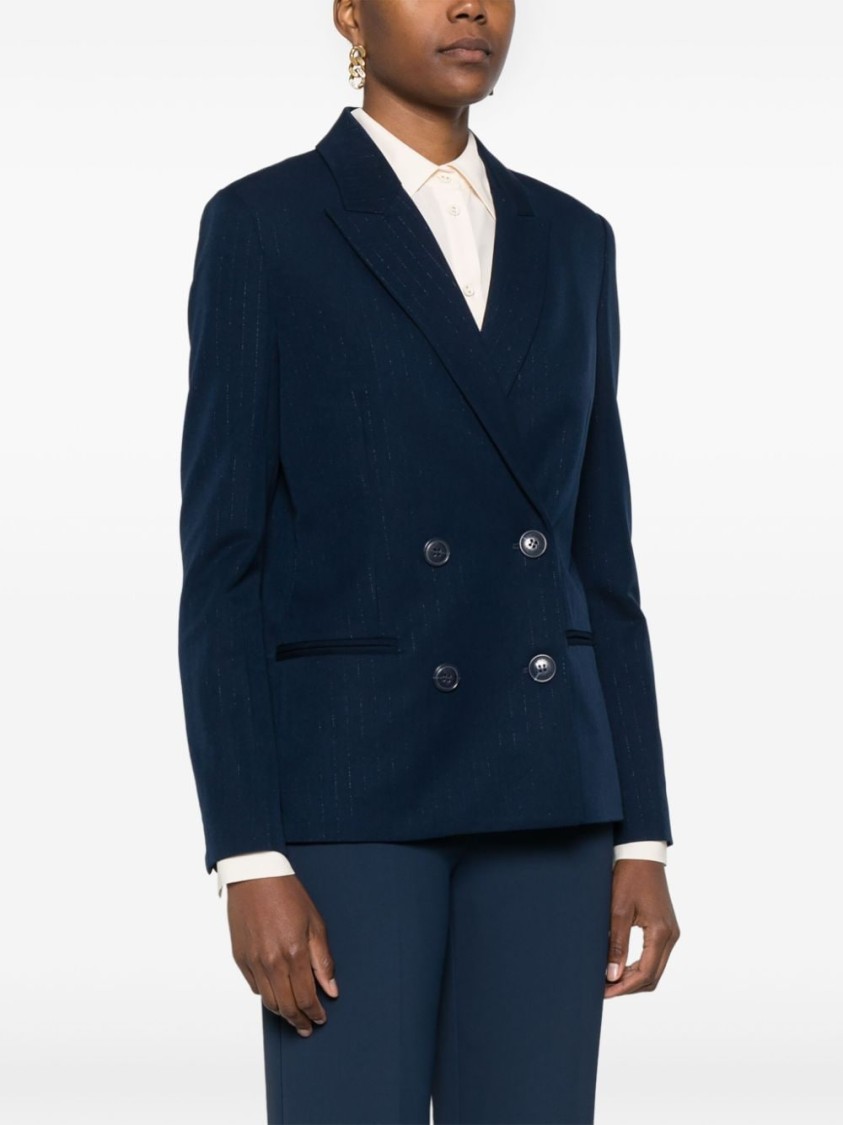 Shop Twinset Twin-set Double-breasted Tailored Jacket With Pinstripe Detail And Silhouette In Blue