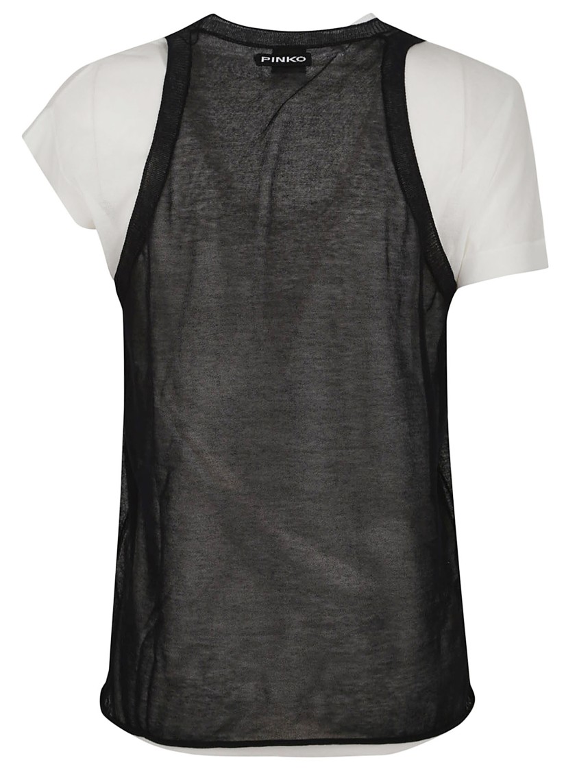 Shop Pinko Layered White Cotton Crepe T-shirt With Matching Tank Top In Black