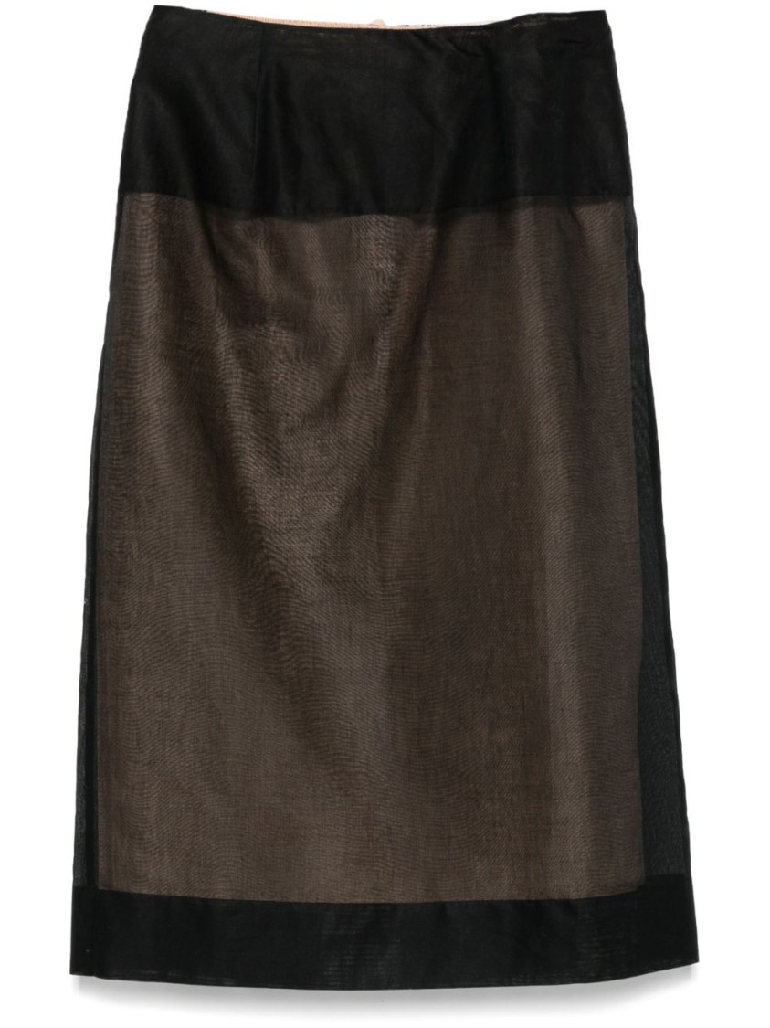 Shop Carven Black Cotton Midi Skirt With Silk Lining
