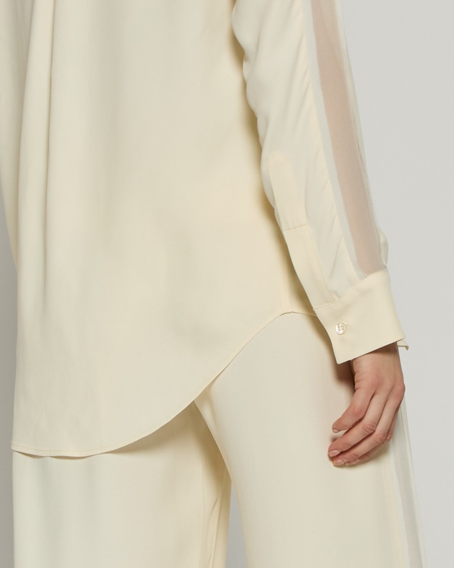 Serena Bute Classic Shirt With Georgette Trim - Cream In Grey