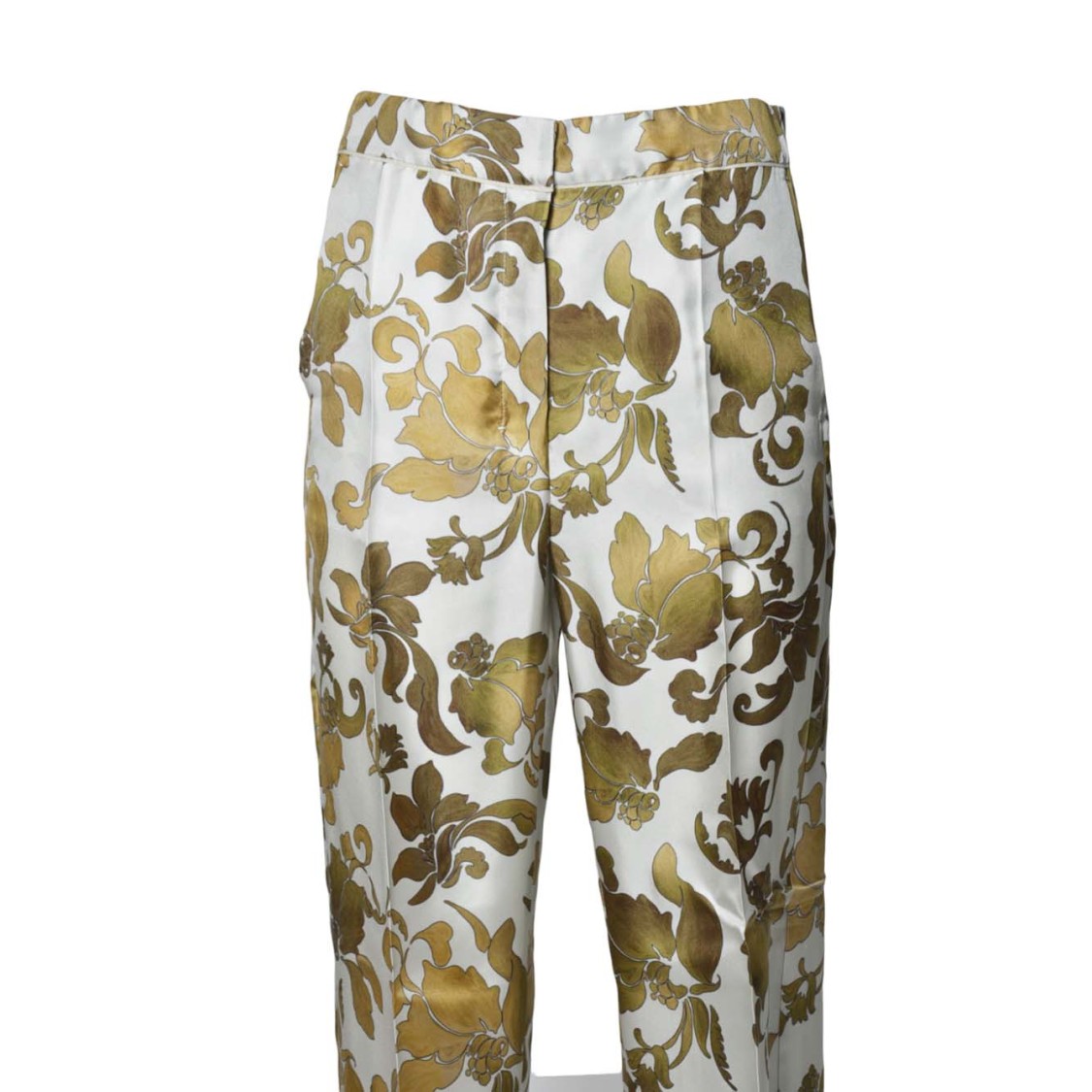 Max Mara Leda Trousers In Gold Printed Silk In Brown