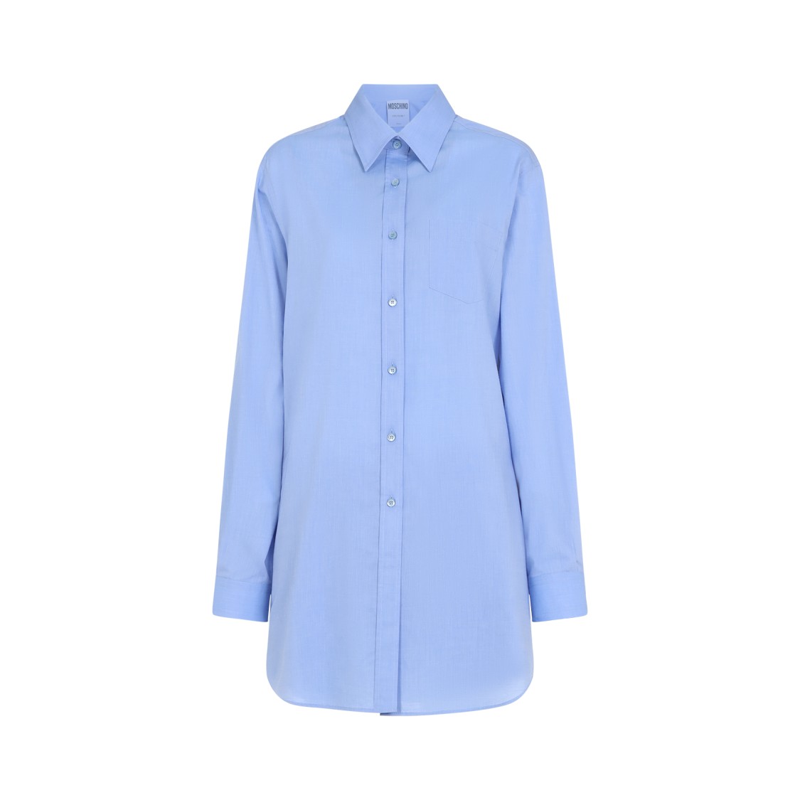 Moschino Cotton Shirt With Chest Pocket And Elastic Waistband In Blue