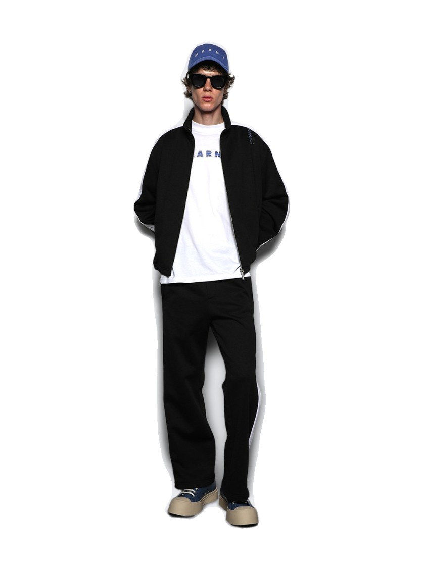 MARNI MARNI RELAXED FIT BLACK PANTS WITH CONTRASTING SIDE STRIPES