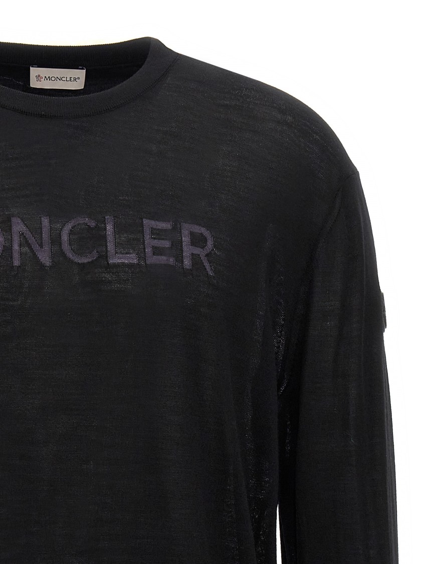 Moncler Knit Logo Sweater Intarsia In Black