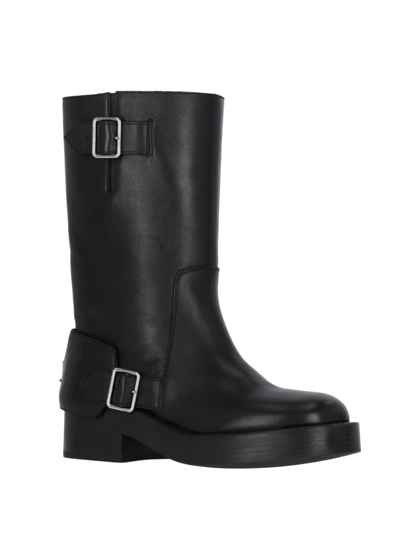 Shop Courrèges Americana Strappy Boots In Black Hammered Leather