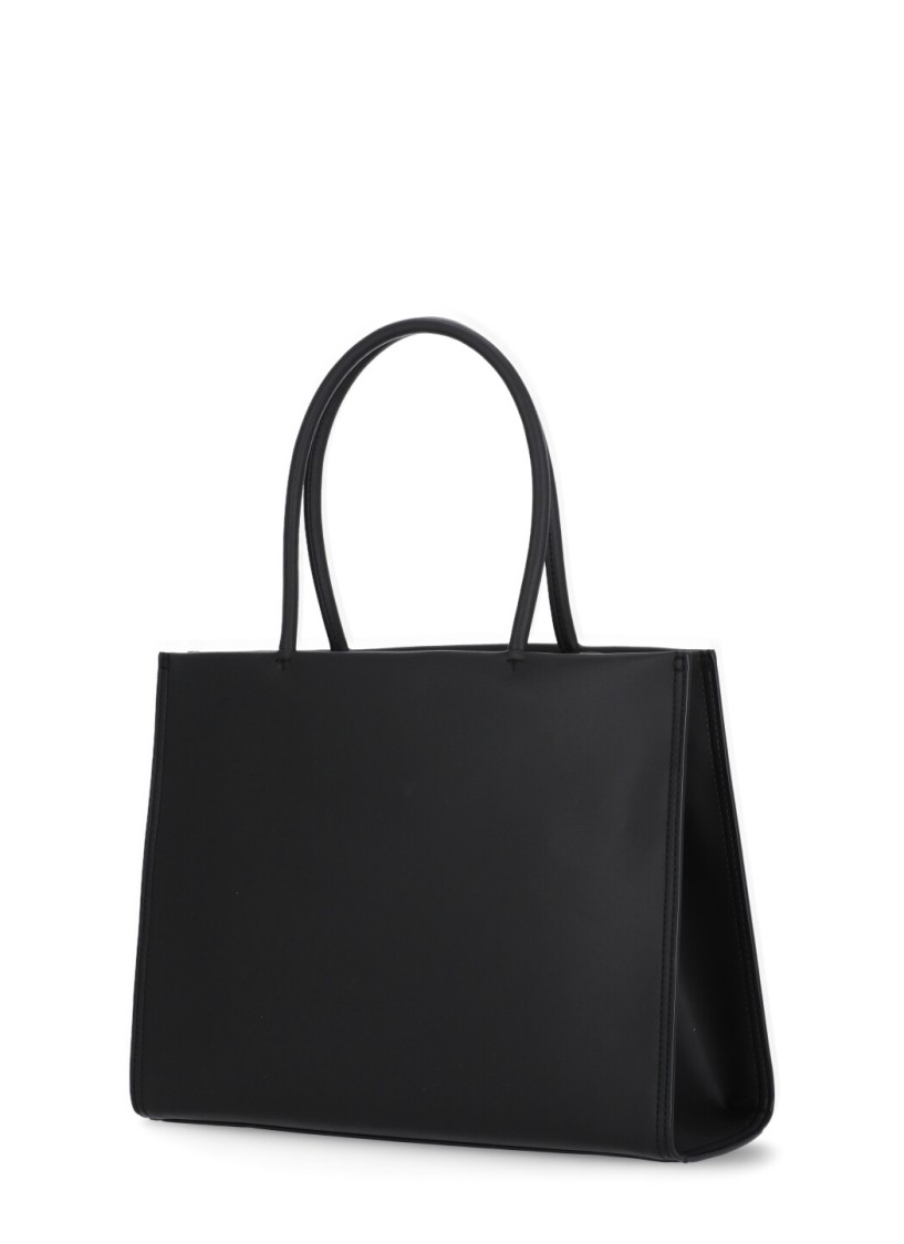 Tory Burch Small Ella Shopping Bag In Eco Leather With Logo In Black