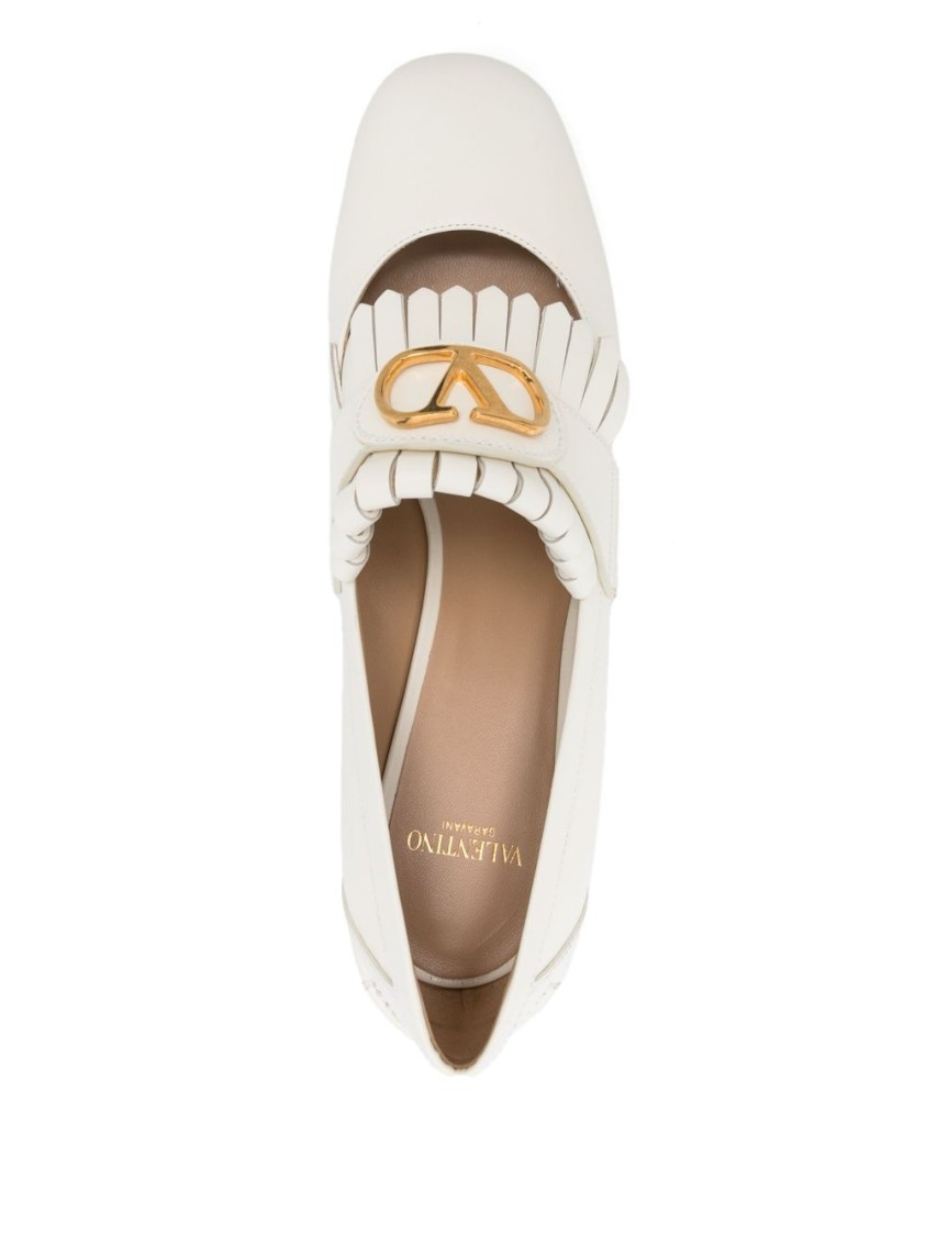 Valentino Garavani Vlogo Signature Fringed Calfskin Pumps 55mm Woman Ivory 41.5 In White