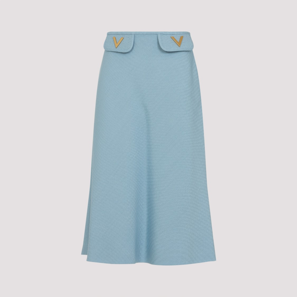 Valentino Womens Bluish Grey Vlogo Hardware Flared Woven Midi Skirt In Blue