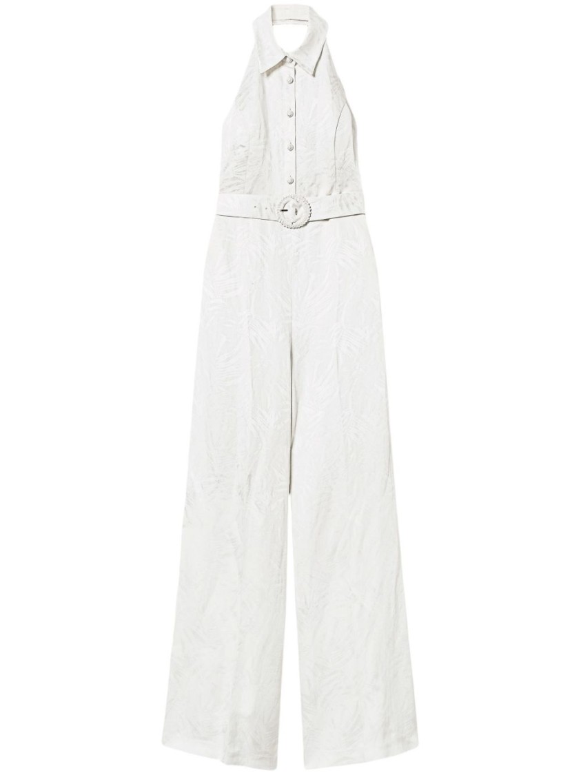 Twinset Twin-set White Wide-leg Jumpsuit With Halter Neck And Belted Waist