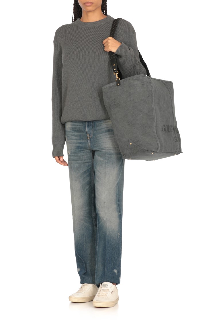 Golden Goose Grey Canvas Hand Bag With Printed Logo In Grey