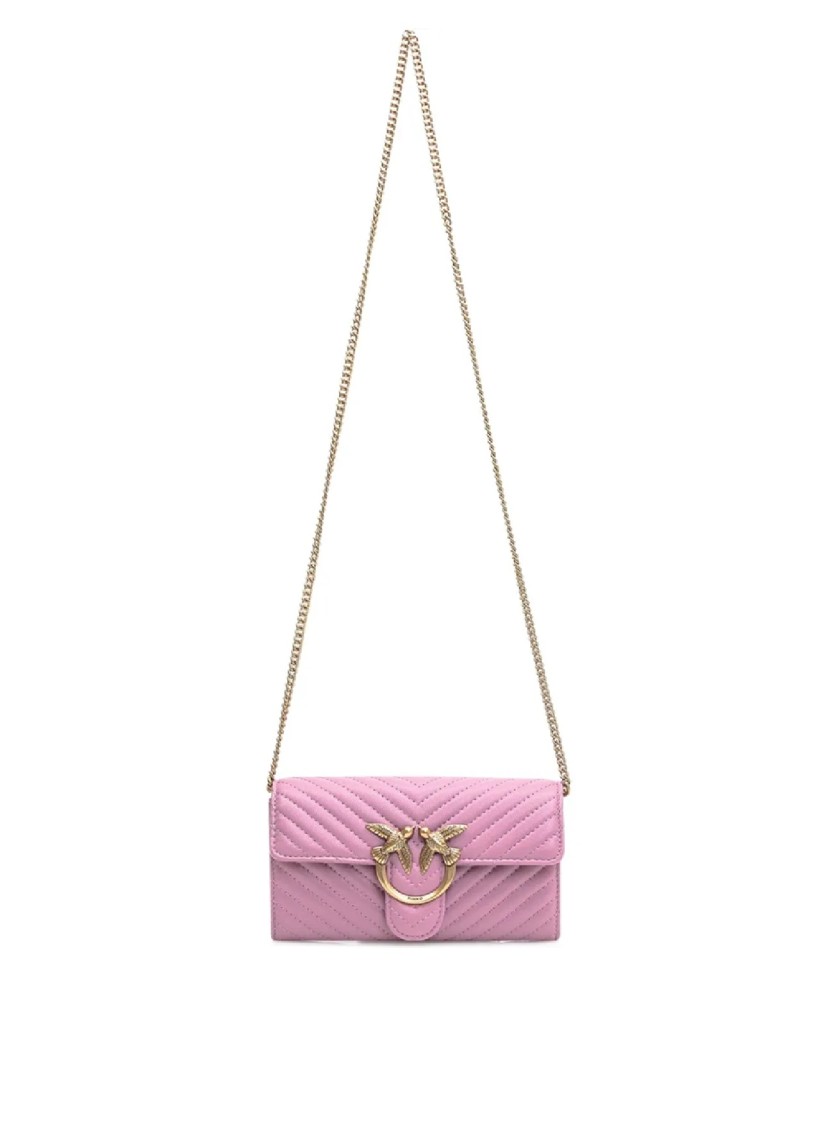 PINKO PINKO QUILTED VIOLA LEATHER WALLET WITH CHAIN STRAP