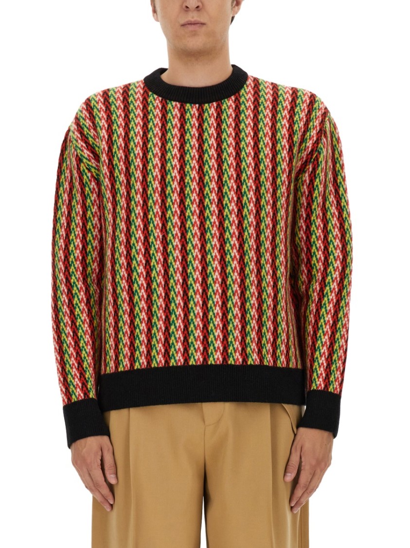 Shop Lanvin Zigzag Pattern Merino Wool Sweater In Multicolor