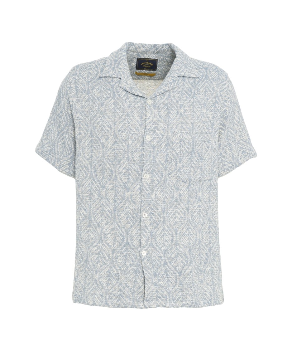 Shop Portuguese Jacquard Shirt With Notched Lapels In Blue