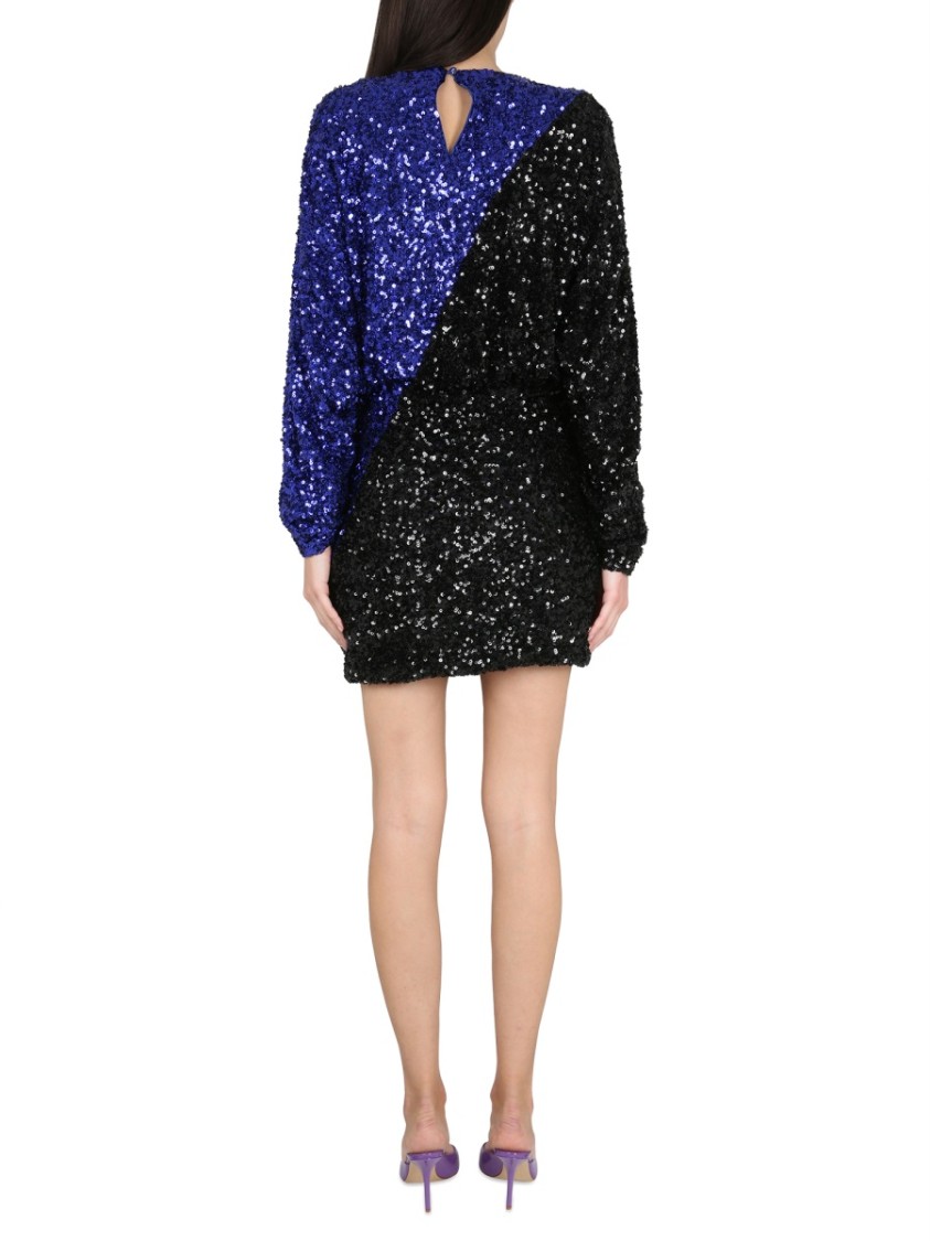 ROTATE BIRGER CHRISTENSEN ROTATE COLOR BLOCK SEQUINED MINI DRESS WITH LONG SLEEVES