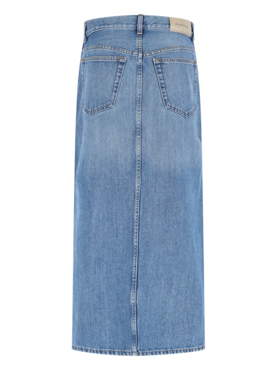 Givenchy Side Slit Midi Denim Skirt With Logo Patch | THE LIST