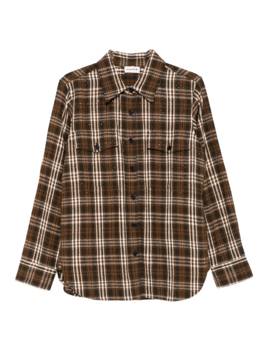 P.a.r.o.s.h . Plaid Button-up Shirt With Chest Pockets In Brown