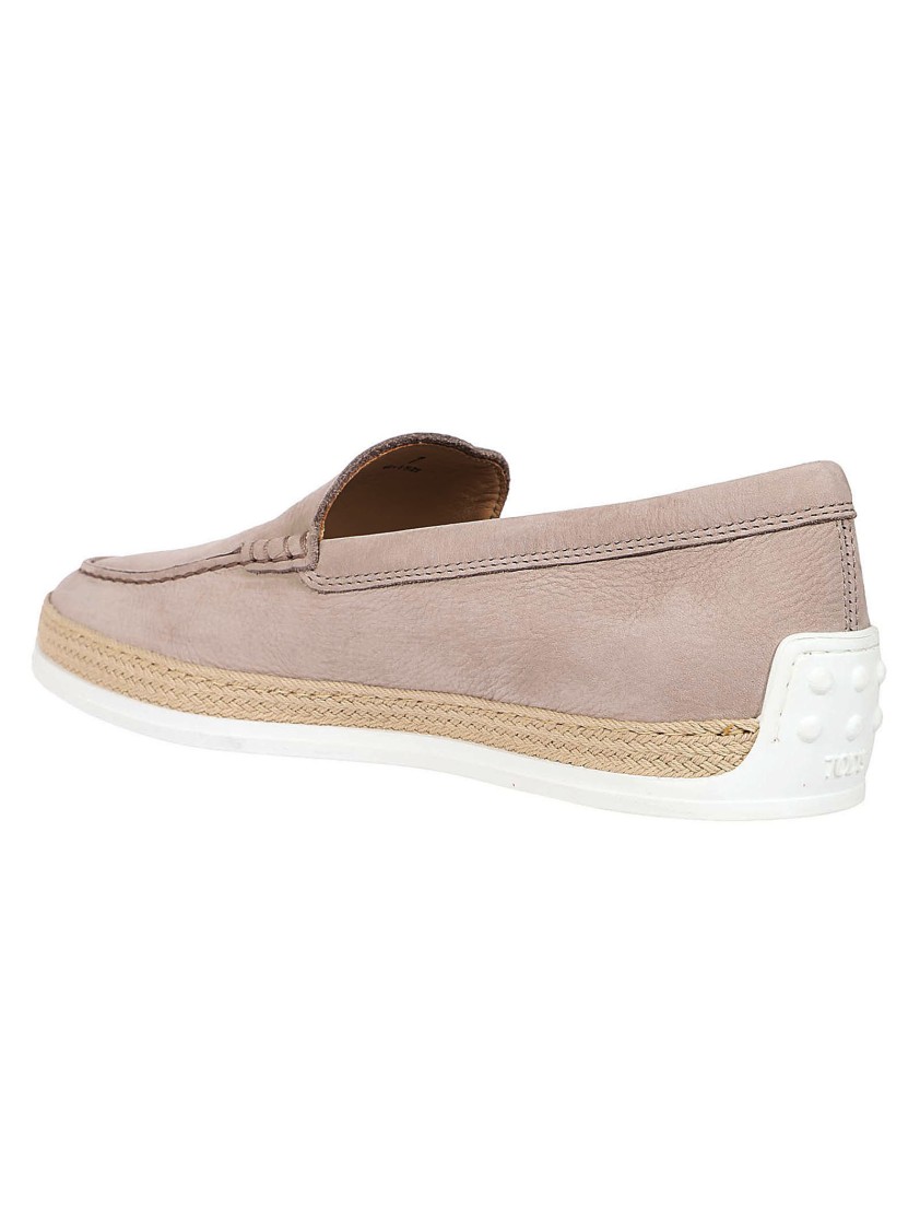 Tod's Slip-on Leather Moccasin Shoes With Woven Jute Detailing In Neutral