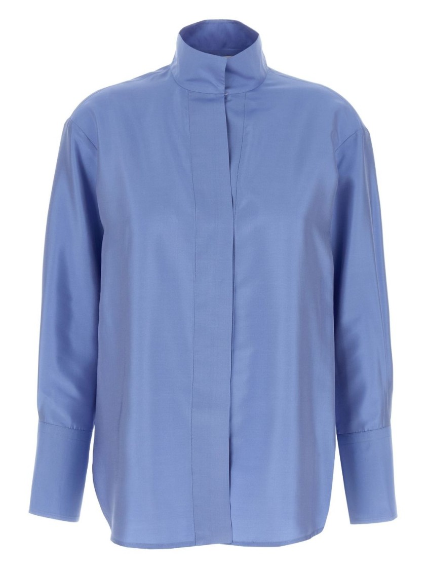 Alberto Biani Clear Blue Shirt With High Collar In Blue