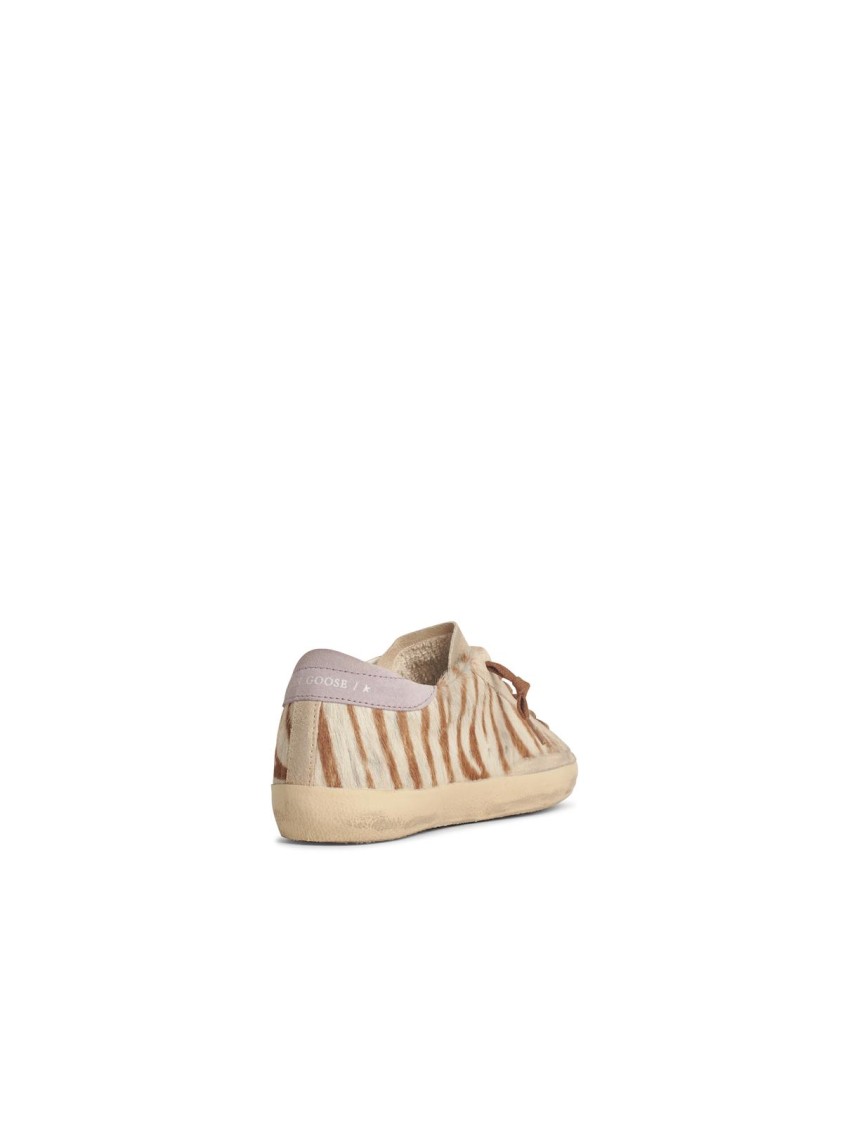 Golden Goose Zebra Pony Hair Sneakers With Silver Star In Multi
