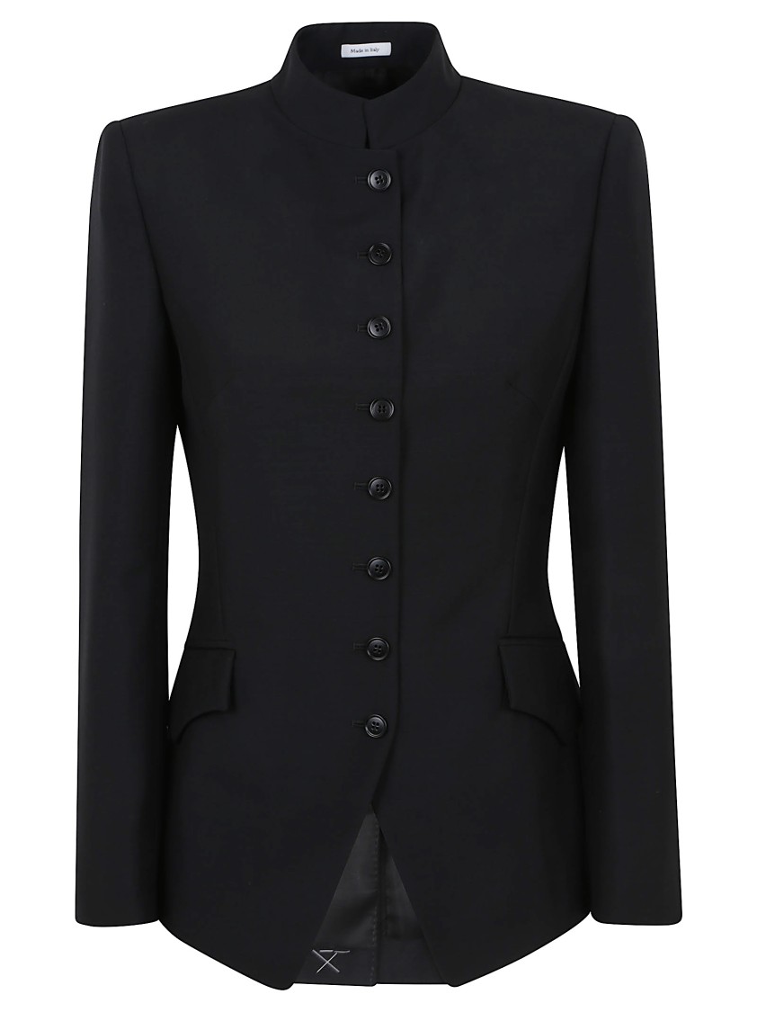 Alexander Mcqueen Mandarin-collar Button-front Fitted Jacket In Black