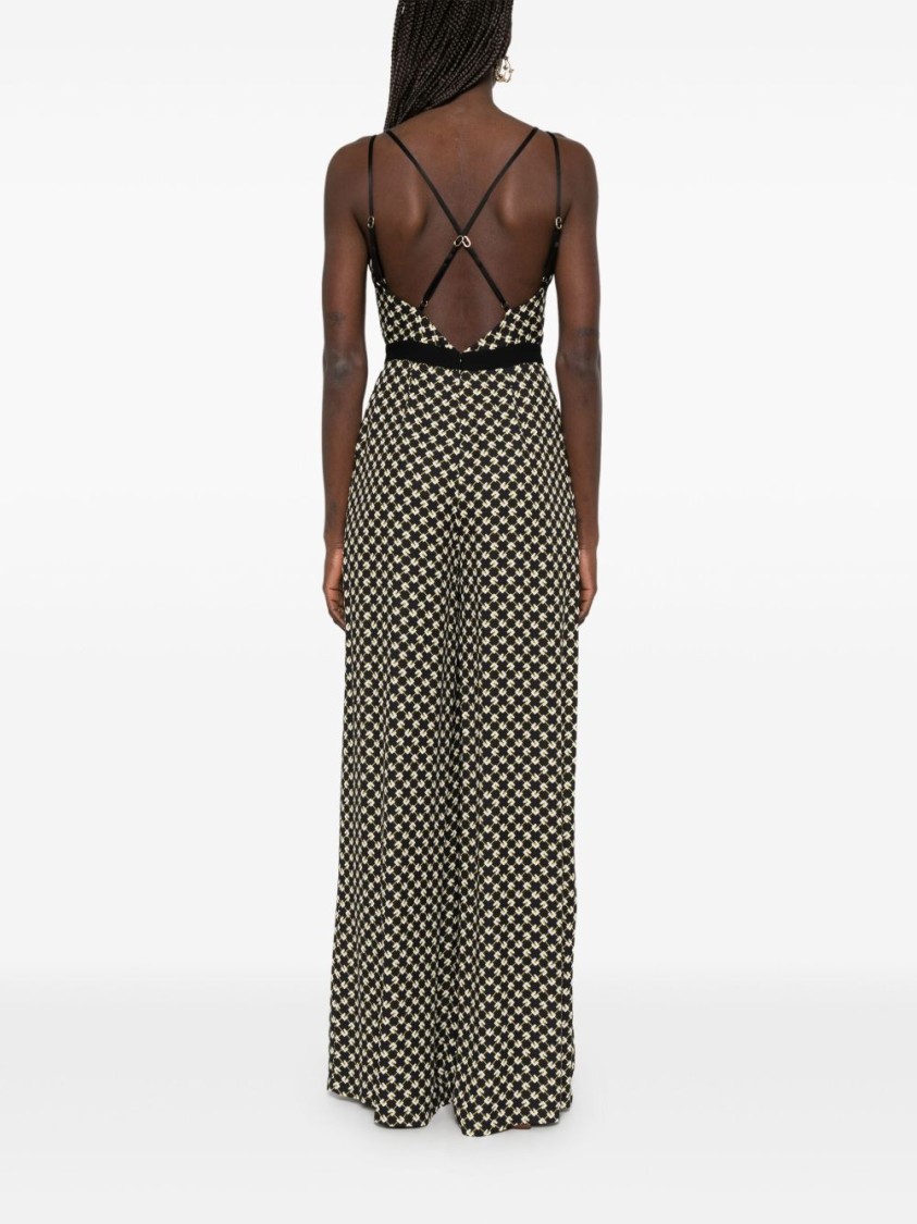 Elisabetta Franchi Black Pattern Jumpsuit With Rear Crossover Neck In Black