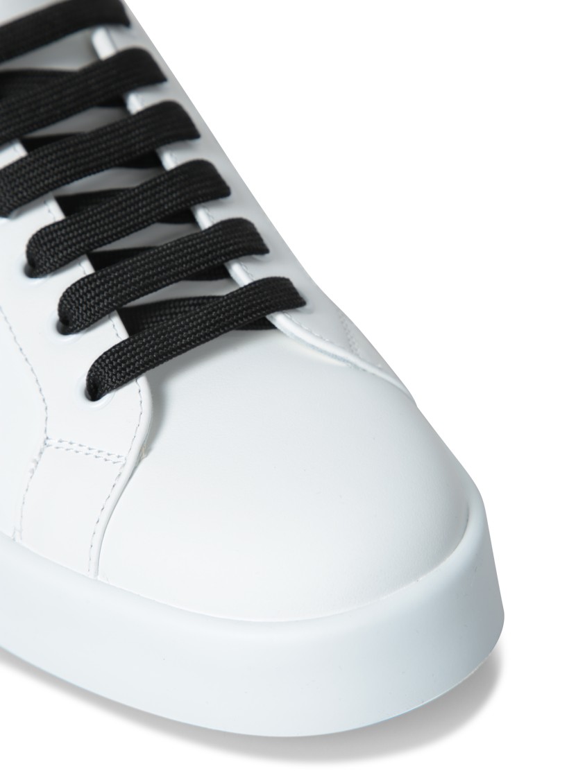 Dolce & Gabbana White And Black Leather Sneakers In White