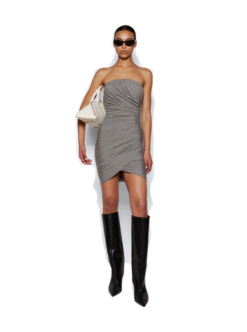 Shop Attico The Strapless Mini Dress With Ruched Design In Grey