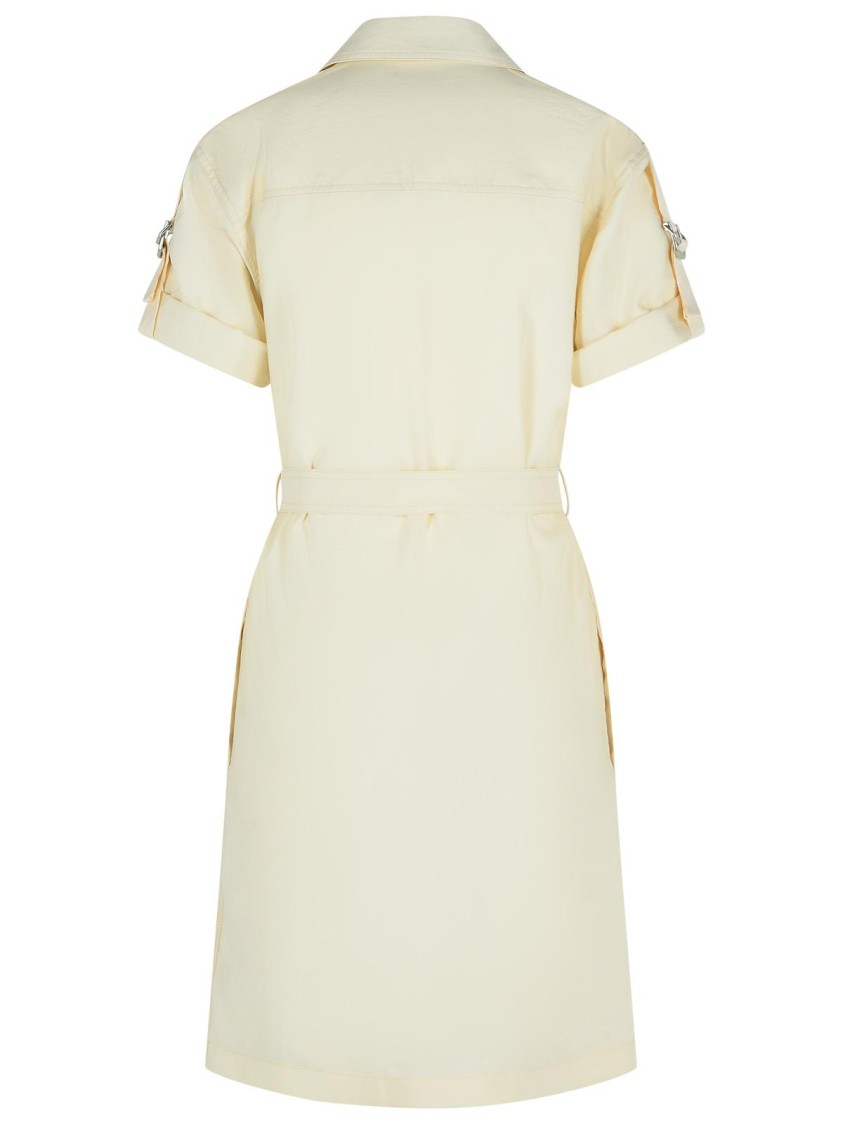 Burberry Silk Blend Dress Featuring Belted Waist In Neutrals