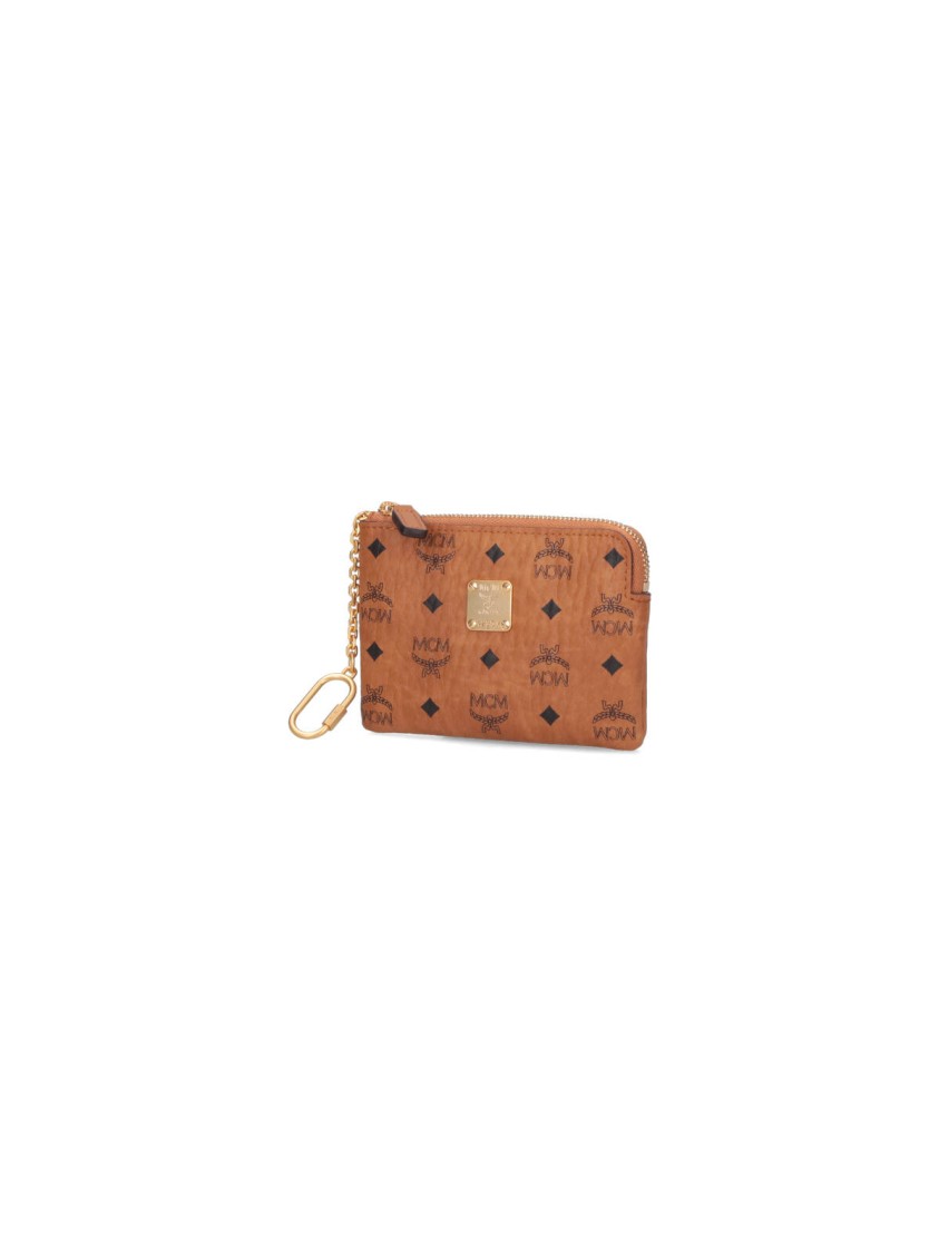 Mcm Textured Brown Leather Zip Wallet In Brown