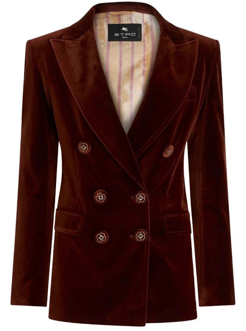 Etro Double-breasted Velvet Jacket With Button Details And Tailored Fit In Red