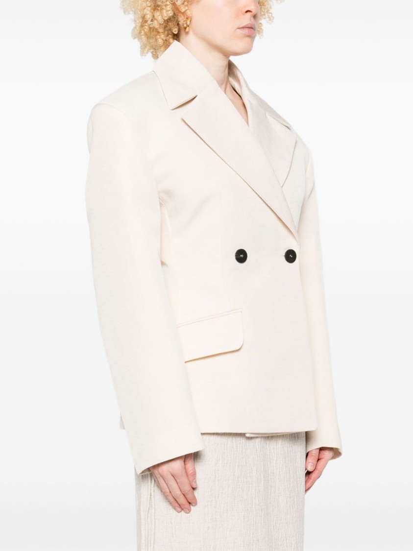 Jacquemus Ecru Double-breasted Blazer With Structured Silhouette In White