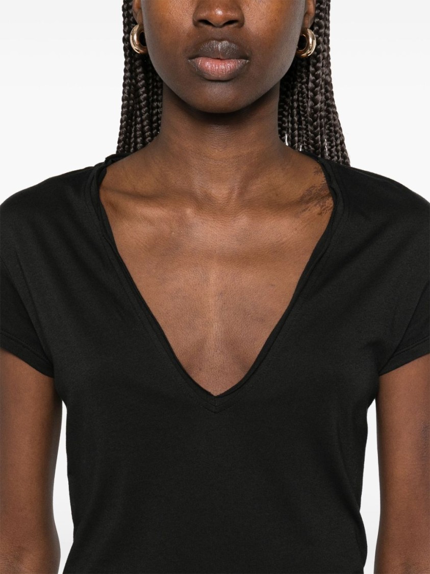 Tom Ford Deep V-neck Black T-shirt With Fitted Silhouette In Black