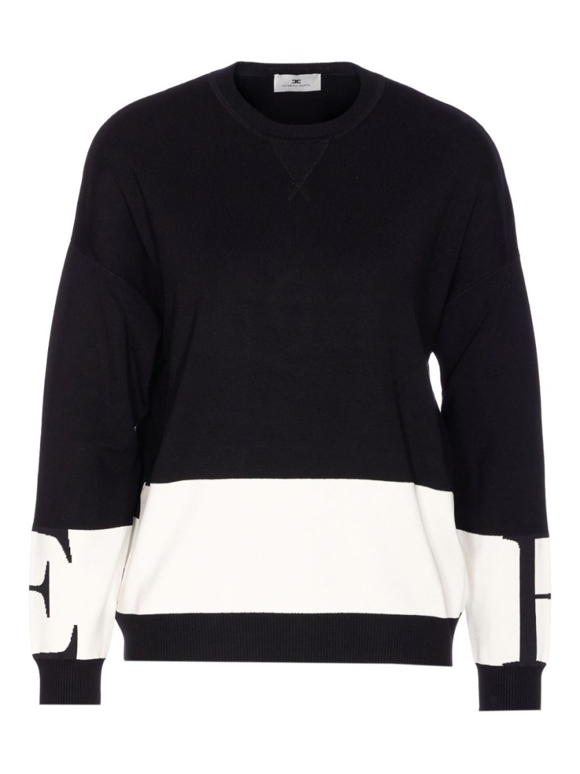 Elisabetta Franchi Graphic-design Relaxed Fit Sweatshirt With Ribbed Details In Black