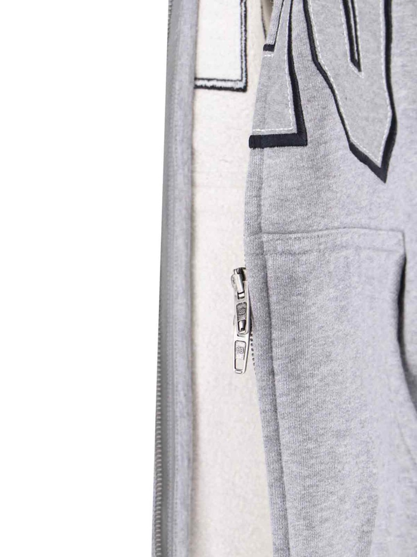 Balenciaga Zip Front Hoodie With Contrast Logo And Ribbed Details In Gray