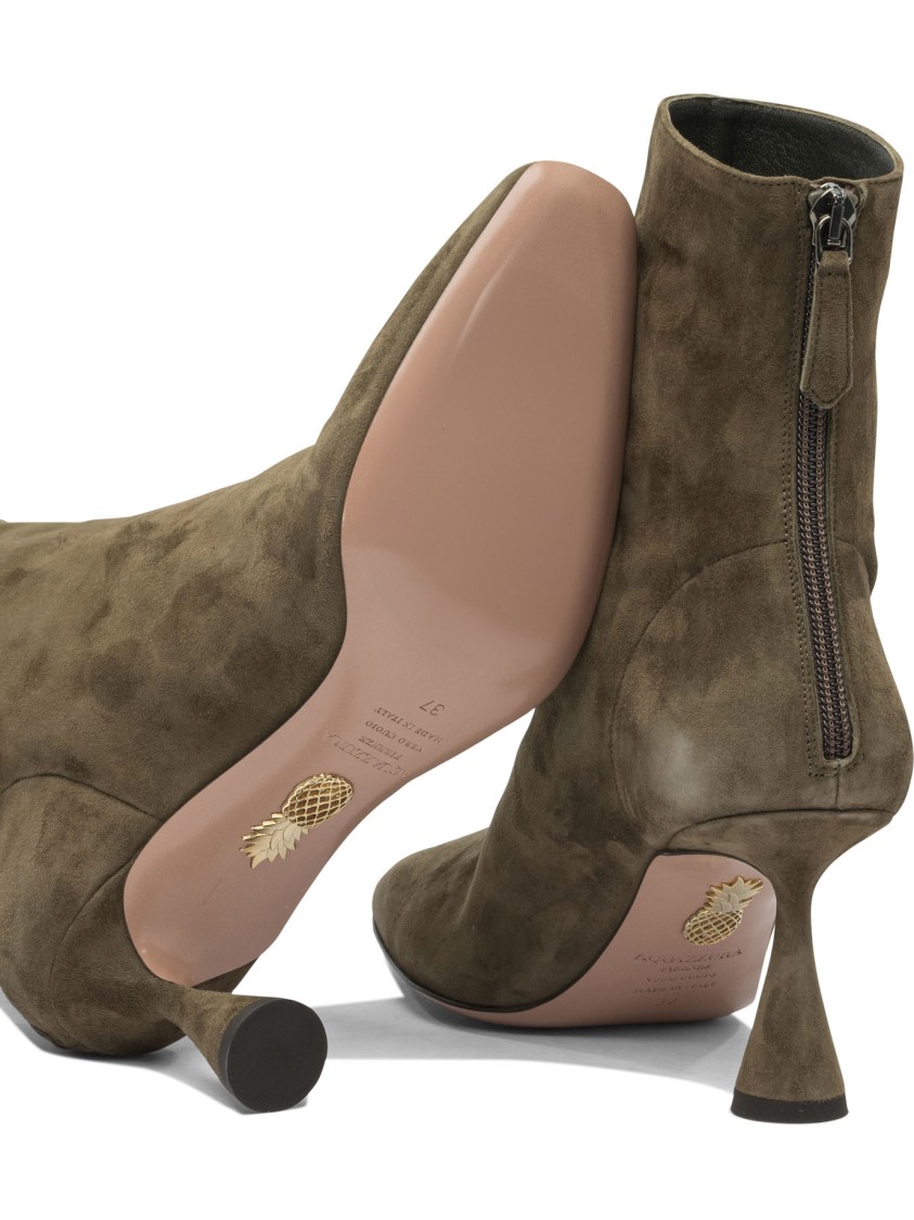 Aquazzura Pointed Toe Green Suede Ankle Boots In Brown