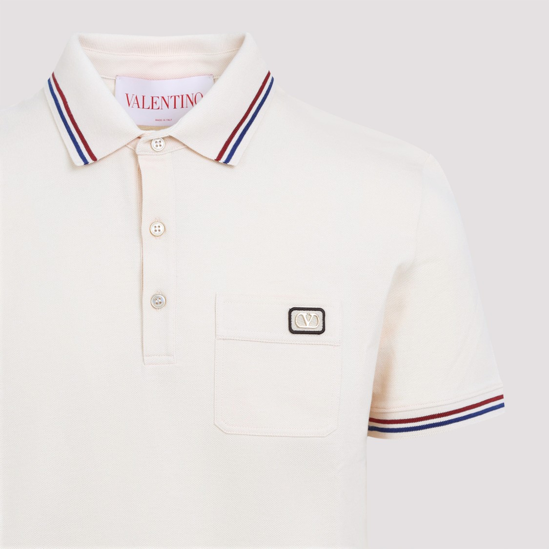 Shop Valentino Beige Cotton Piqué Polo Shirt With Striped Detailing In Neutrals