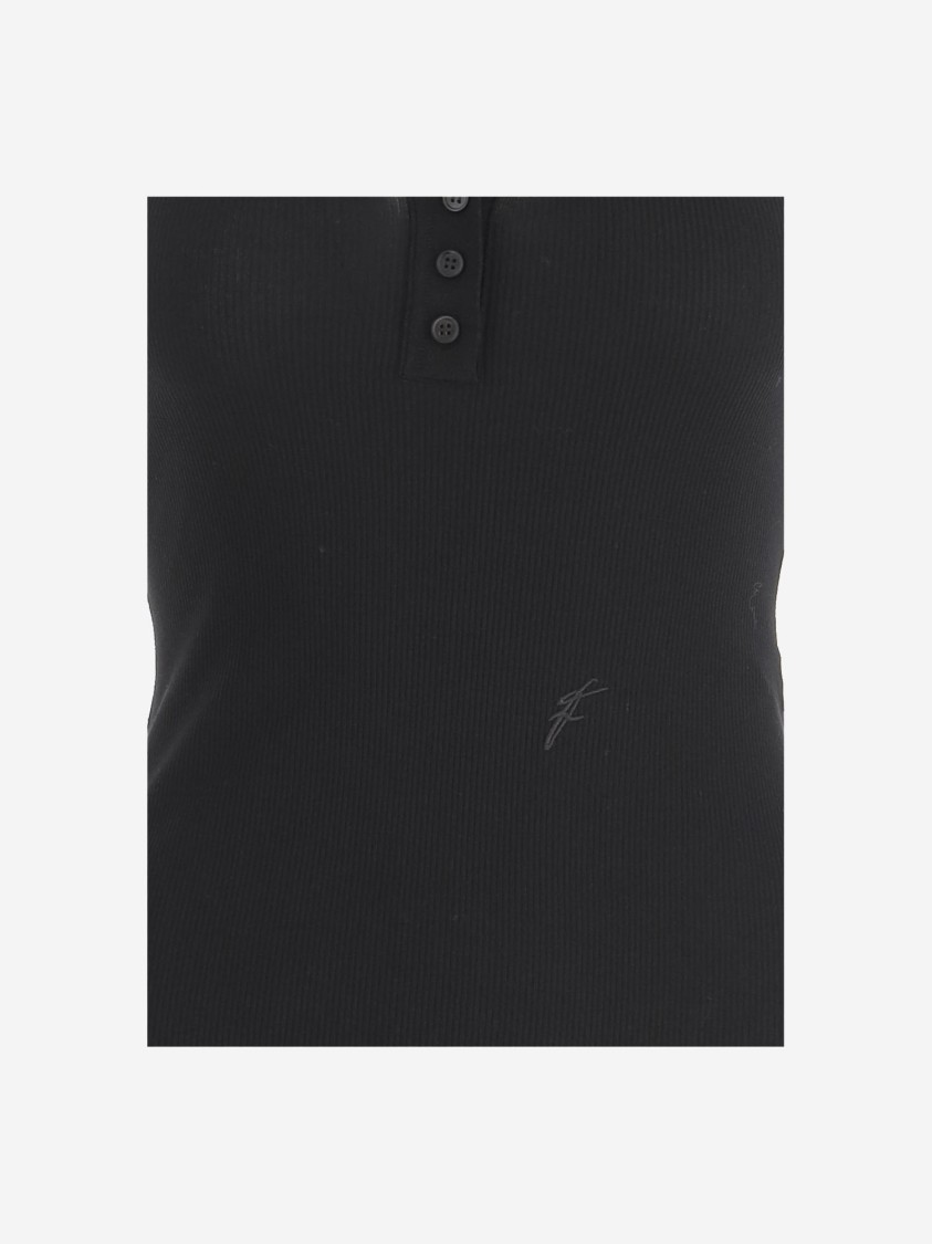 Shop Ferragamo Salvatore Cotton Tank Top With Shaped Neckline In Black
