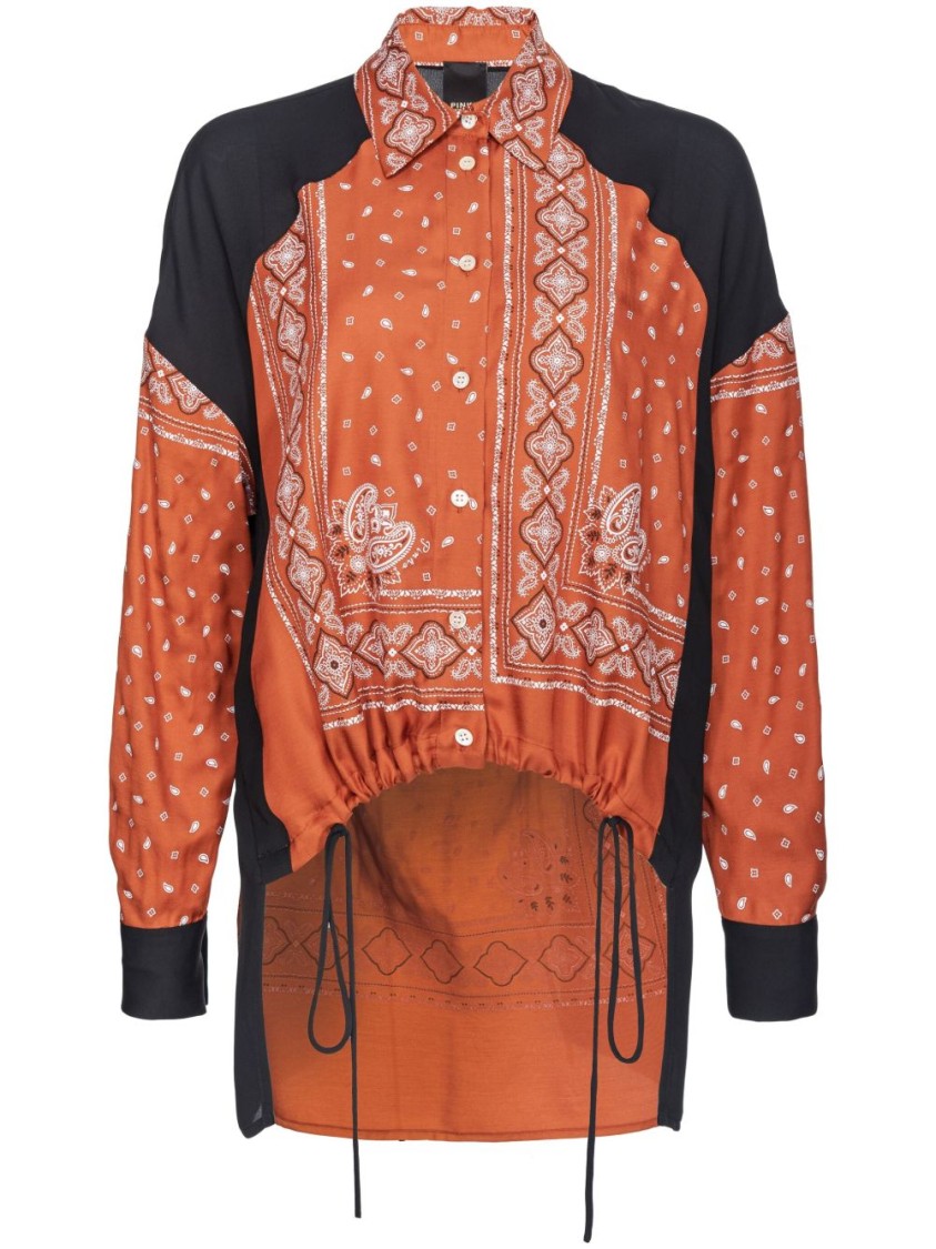 Shop Pinko Contrasting Sleeve Orange Top With Intricate White Patterns